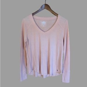 Hollister pink vneck long sleeve ribbed Easy-tshirt Size L